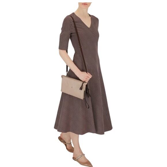 Rosetta Getty glen check black red short sleeve midi dress V neck - Picture 1 of 12
